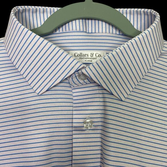 Collars & Co Polo Shirt Men XL Relaxed Light Pink Blue Stripe Dress Collar NEW